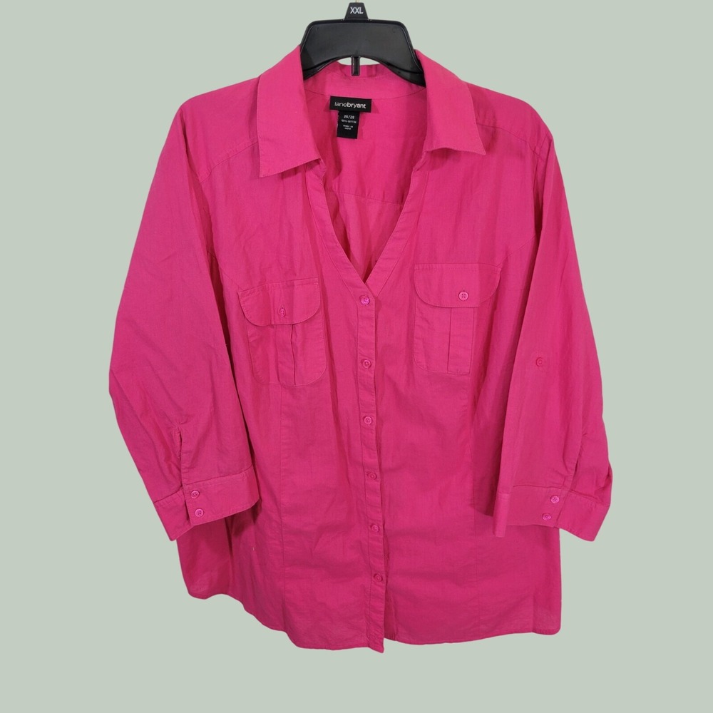 Lane Bryant Button Down Shirt Casual Minimalist Cotton Pink Plus Sz 26/28
